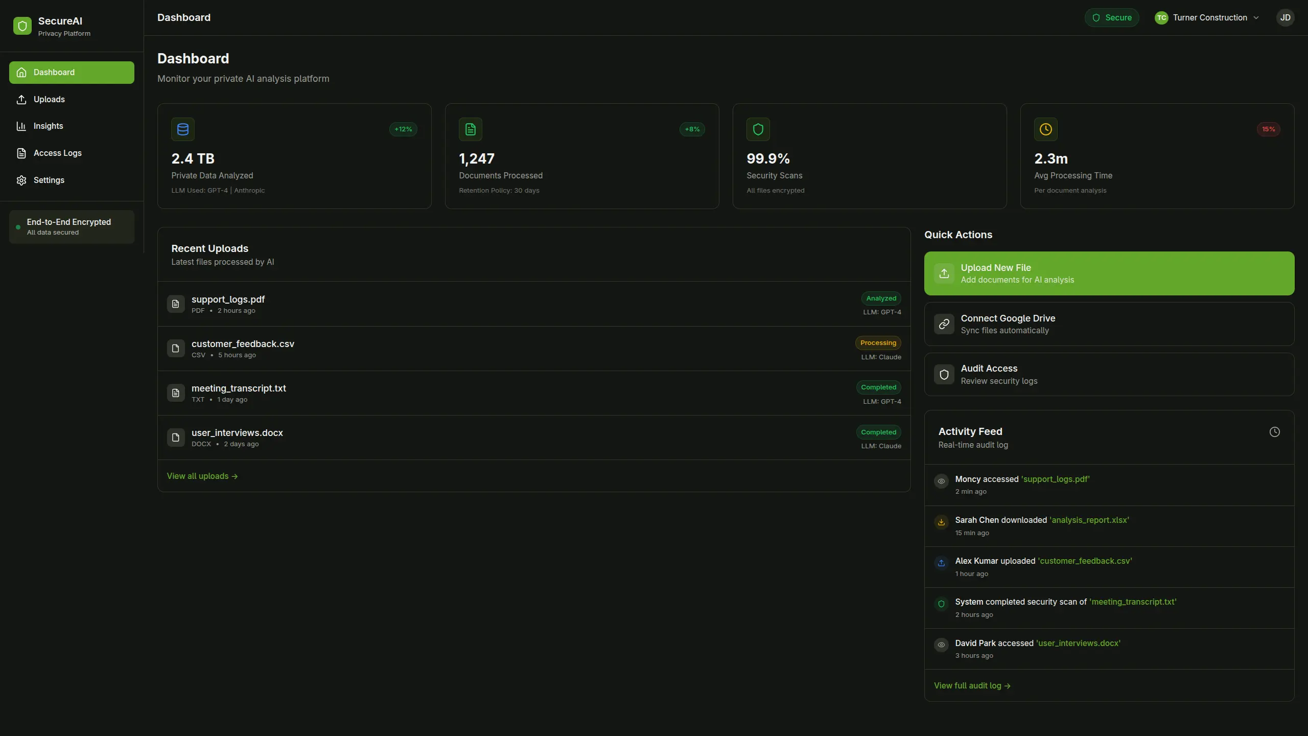 AI MVP dashboard preview — product launch UI